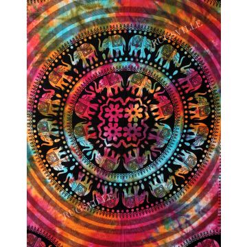 Rugsville Wall Hanging Mandala  Room Decoration Elephant Multi Color Tapestry 84 X 54 Inches