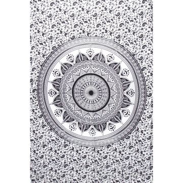 Rugsville Wall Hanging Mandala  Room Decoration Diya Baati Black and White Tapestry 84 X 54 Inches