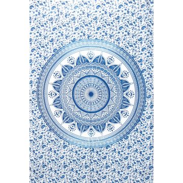 Rugsville Wall Hanging Mandala  Room Decoration Diya Baati Blue Tapestry 84 X 54 Inches