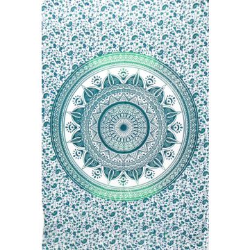 Rugsville Wall Hanging Mandala  Room Decoration Diya Baati Green Tapestry 84 X 54 Inches