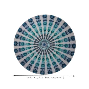 Rugsville Mandala Bohemian Psychedelic Beach Yoga Picnic Throw Towel Peacock Wing Turquoise Round Tapestry 72 inches
