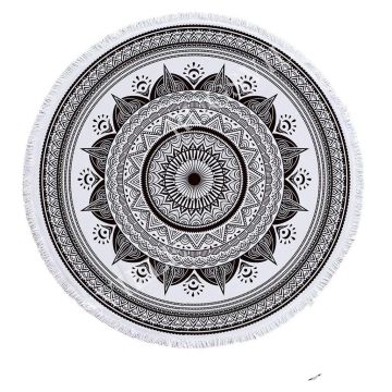 Rugsville Mandala Bohemian Psychedelic Beach Yoga Picnic Throw Towel Diya Baati Black and White Round Tapestry 72 inches