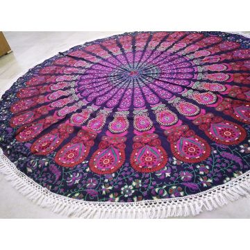 Rugsville Mandala Bohemian Psychedelic Beach Yoga Garden Throw Towel Mat Peacock Wing Lavender Round Tapestry 50 inches