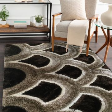 Rugsville Myra Contemporary Abstract Brown Handmade Shag Carpet  63308