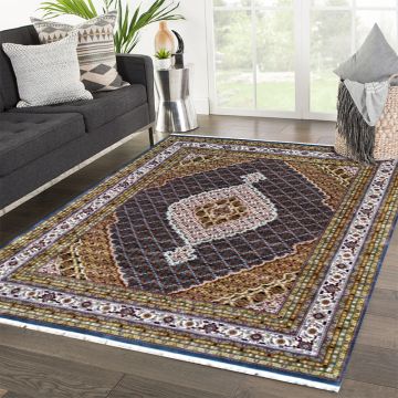 Rugsville Lina Tabriz Oriental Blue Hand Knotted Wool Persian Carpet 63321