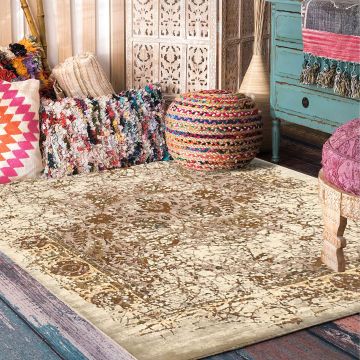 Rugsville Oxidye Ivory Handmade Wool Silk Designer Persian Carpet 63384