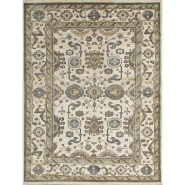 Rugsville Oushaks Traditional Floral Ivory Wool Persian Carpet 8' x 10'