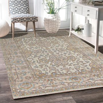 Rugsville Oushaks Traditional Floral Beige Wool Persian Carpet 12' x 18'