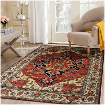 Rugsville Red Antique Serapi Nazmi Wool Hand Knotted Carpet 70955
