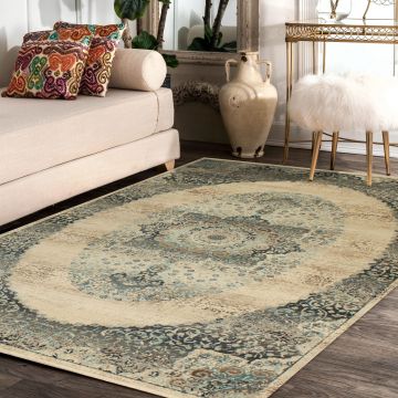 Rugsville Ana Medallion Ivory Gray Persian Carpet 5'3" x 7'5"