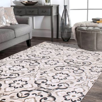 Rugsville Bata Ivory Floral Transitional Carpet 5'3" x 7'6"