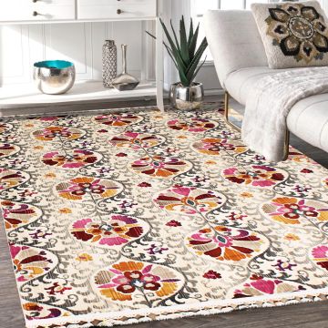 Rugsville Beibut Ivory Floral Transitional Carpet 5'3" x 7'6"