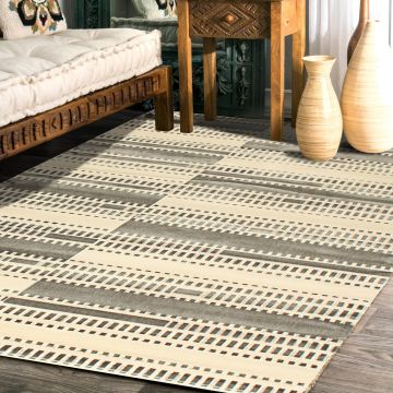 Rugsville Emre Gray Beige Graphic Modern Carpet 5'3" x 7'4"
