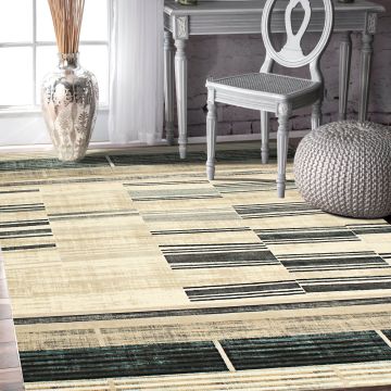 Rugsville Arumai Ivory Stripe Modern Carpet 5'1" x 7'6"