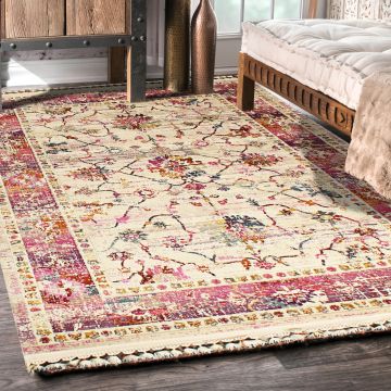 Rugsville Adalar Tribal Ivory Floral Persian Carpet 5' x 7'6"