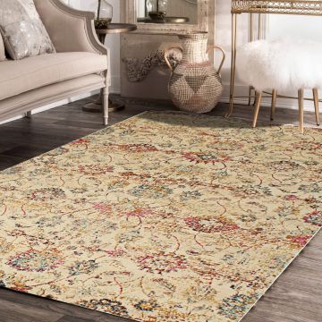 Rugsville Royce Ivory Floral Transitional Carpet 5'4" x 7'7"