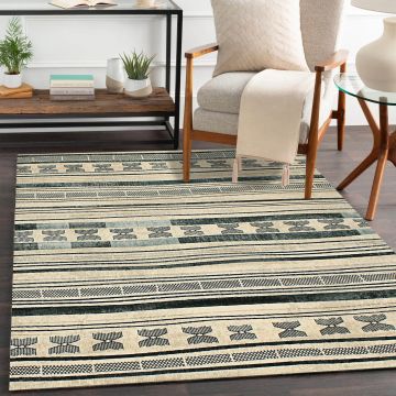 Rugsville Khari Beige Stripe Modern Carpet 5'1" x 7'6"