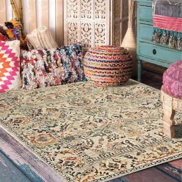 Rugsville Celeste Floral Ivory Persian Carpet 5'3" x 7'7"