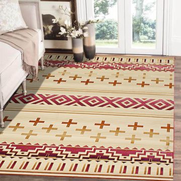 Rugsville Camilla Tribal Geometric Ivory Modern Carpet 5'4" x 7'4"