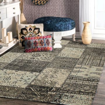 Rugsville Bailee Patchwork Black Vintage Carpet 5'1" x 7'8"