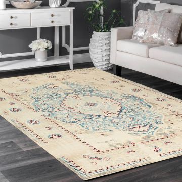 Rugsville Marisol Vintage Oriental Ivory Persian Carpet 5'4" x 7'6"