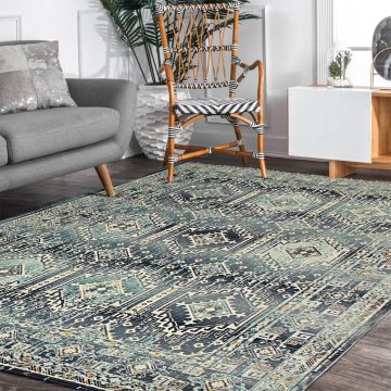 Rugsville Zariyah Bordered Blue Modern Carpet 5'3" x 7'7"