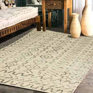 Rugsville Suleyman Ivory Geometric Modern Carpet 5'3" x 7'4"