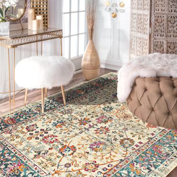 Rugsville Truong Vintage Ivory Floral Persian Carpet 5'3" x 7'6"