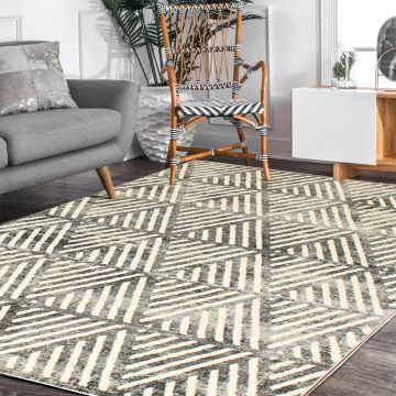 Rugsville Gabriel Black & White Geometric Modern Carpet 5'3" x 7'7"