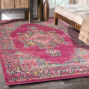 Rugsville Leon Vintage Pink & Purple Oriental Persian Carpet 5'3" x 7'9"