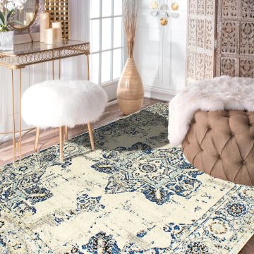 Rugsville Ehlii Blue Vintage Floral Persian Carpet 5'3" x 7'9"
