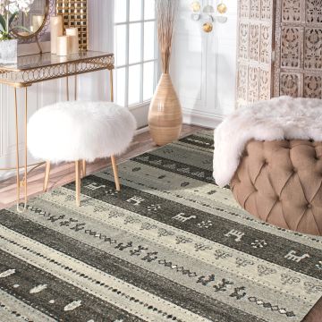 Rugsville Desire Gray Stripe Tribal Carpet 5'3" x 7'8"