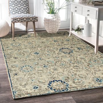 Rugsville Cullen Transitional Gray Floral Vintage Carpet 5'3" x 7'8"