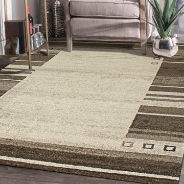 Rugsville Yasmin Bordered Ivory Modern Carpet 5'3" x 7'6"