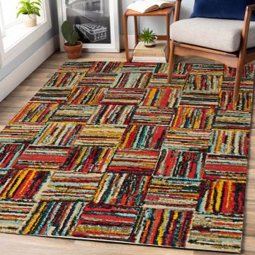 Rugsville Tabitha Multi Geometric Designer Modern Carpet 5'3" x 7'8"