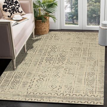 Rugsville Beatrice Geometric Beige Modern Carpet 5'3" x 7'9"