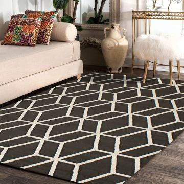 Rugsville Jaida Geometric Black Modern Carpet 5'3" x 7'9"