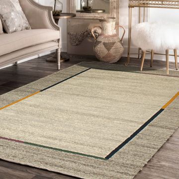 Rugsville Kaitlynn Bordered Ivory Modern Carpet 5'3" x 7'7"