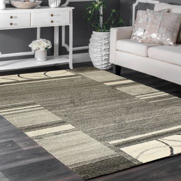 Rugsville Paulina Bordered Gray Modern Carpet 5'3" x 7'7"