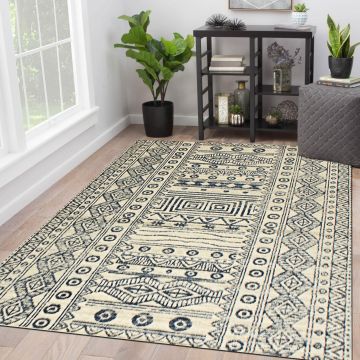 Rugsville Taraji Ivory Geometric Tribal Carpet 5'3" x 7'9"