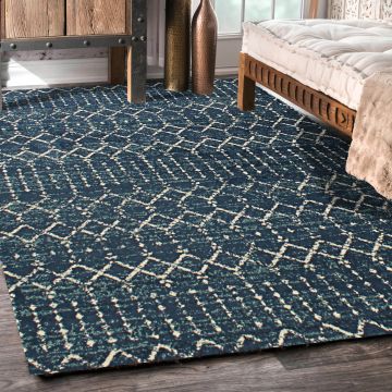 Rugsville America Geometric Blue Modern Carpet 5'3" x 7'9"