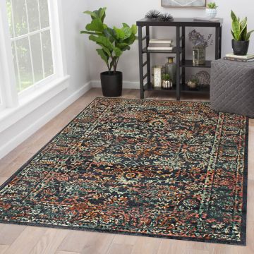 Rugsville Kirsten Floral Black Persian Carpet 5'4" x 7'7"