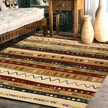 Rugsville Rayna Bohemian Multi Stripe Tribal Carpet 5'3" x 7'1"