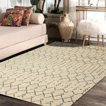 Rugsville Kiersten Geometric Ivory Modern Carpet 5'3" x 7'9"