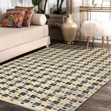 Rugsville Malaysia Checkered Ivory Modern Carpet 5'3" x 7'7"