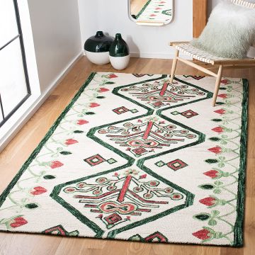  Tuscan Ivory Red Bohemian Handmade Wool Carpet 