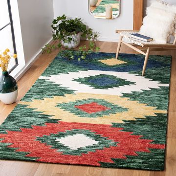  Tuscan Green Multi Bohemian Handmade Wool Carpet 