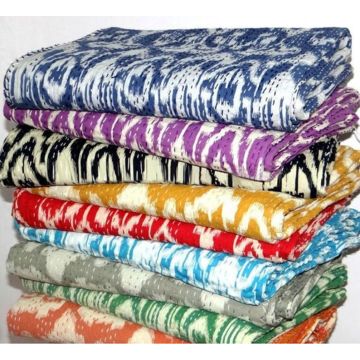 Bohemian Ikat Multi Handmade Cotton Kantha Quilt 