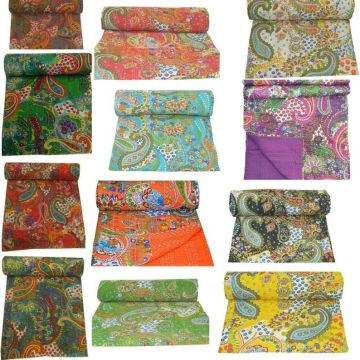 Bohemian Paisley Multi Handmade Cotton Kantha Quilt 