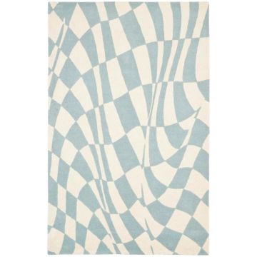 Illusion Checko Modern Blue Handmade Wool Carpet 